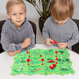 Two young children enjoying an interactive kids car puzzle track toy, enhancing creativity and problem-solving skills through hands-on play